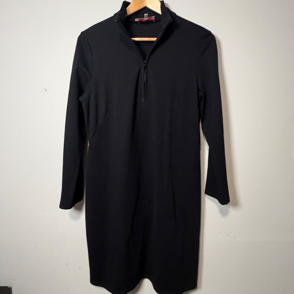 Jude Connally Womens Black Quarter Zip Mock Neck Long Sleeve Shift Dress Medium